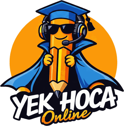 Yek Hoca Online maskotu: mezuniyet kepi ve kulaklık takan kalem karakteri